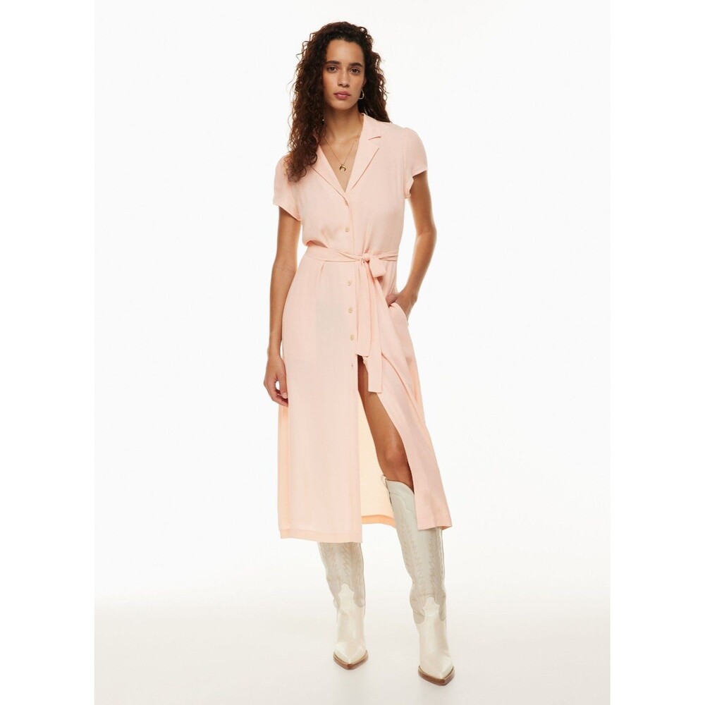 Wilfred Aritzia NWT Button Front Crepe Tie Shirtdress Pink Coral Blush Small